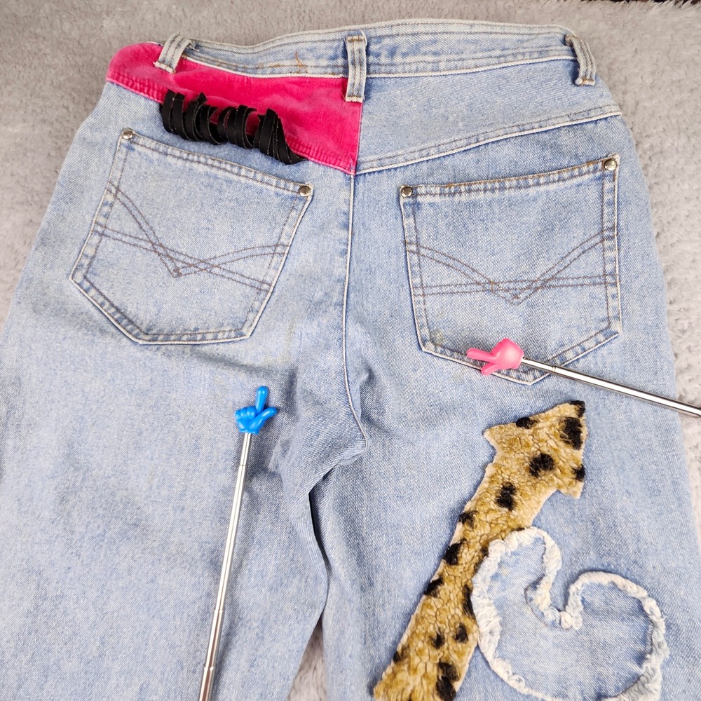 Vtg 80s Triangle Aquarius Rising Jeans Mixed Media Patchwork Flare Retro 30x28 - Picture 10 of 16
